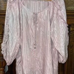Adrienne Vittadini Shimmering Pink Blouse silver stripes size 2X